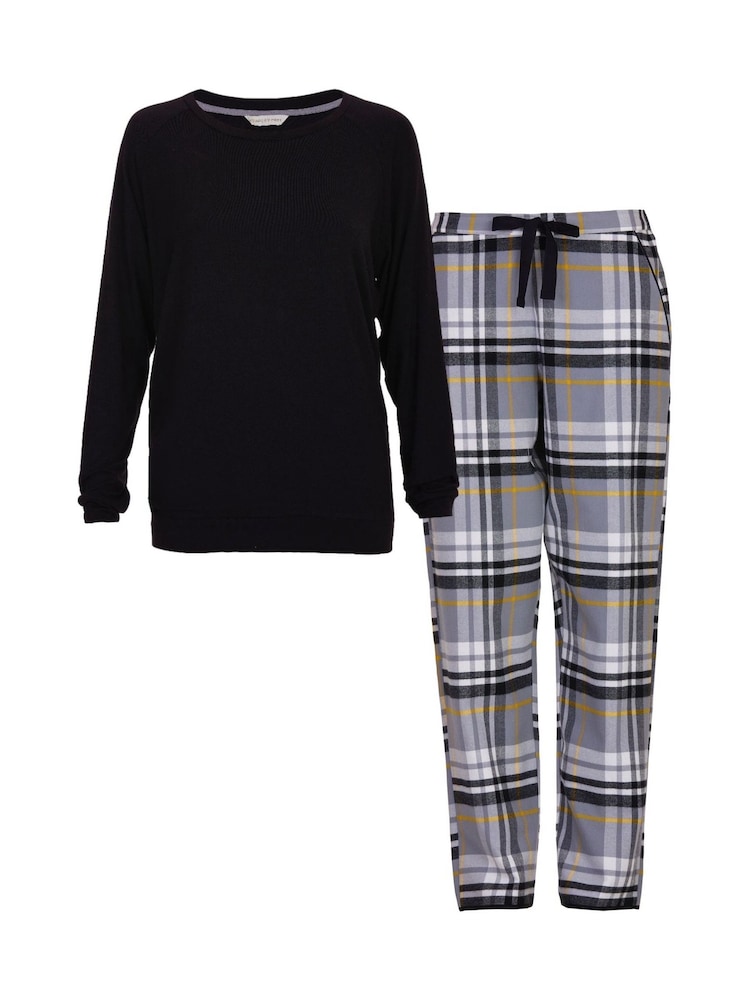 Cyberjammies Grey Slouch Top and Check Bottoms 100% Cotton Pyjamas Set - Image 3 of 3