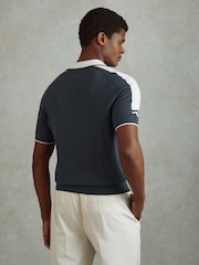 Reiss Steel Blue/ Off White Brunswick Wool-Cotton Contrast Polo Shirt - Image 5 of 6