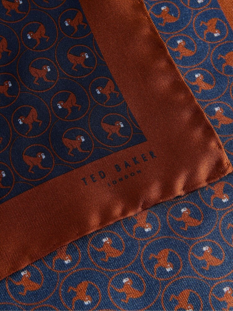 Ted Baker Blue Peerson Monkey Geo Silk Pocket Square - Image 2 of 3