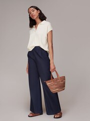 Whistles Natural Lyla Short Sleeve Polo Shirt - Image 3 of 5