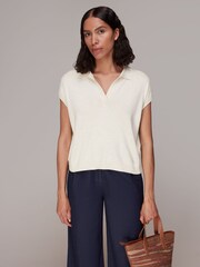 Whistles Natural Lyla Short Sleeve Polo Shirt - Image 4 of 5