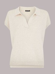 Whistles Natural Lyla Short Sleeve Polo Shirt - Image 5 of 5