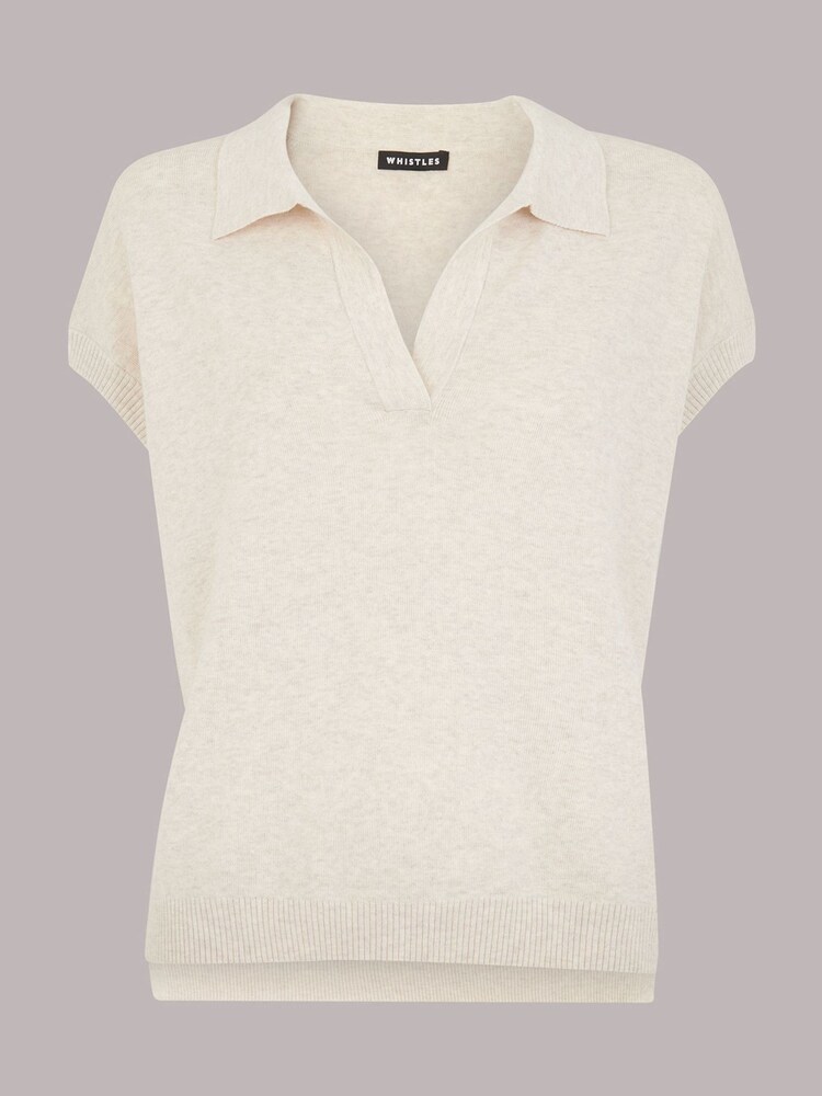 Whistles Natural Lyla Short Sleeve Polo Shirt - Image 5 of 5
