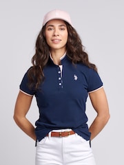 Blauw - U.S. Polo Assn. Regular Fit Womens Pique Polo Shirt - Image 1 of 8