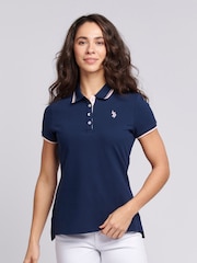 U.S. Polo Assn. Blue Regular Fit Womens Pique Polo Shirt - Image 10 of 10