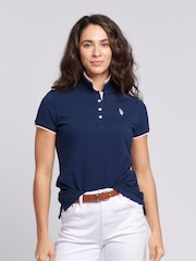 Blauw - U.S. Polo Assn. Regular Fit Womens Pique Polo Shirt - Image 5 of 8