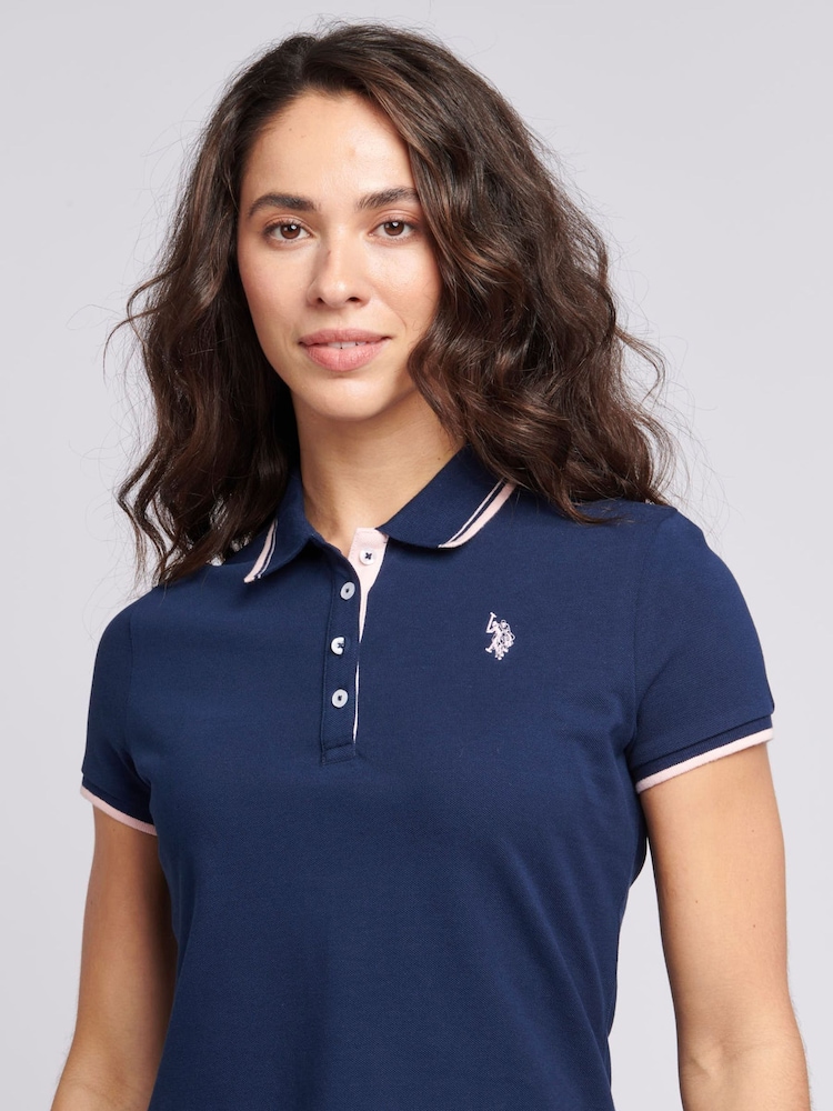 Blauw - U.S. Polo Assn. Regular Fit Womens Pique Polo Shirt - Image 6 of 8