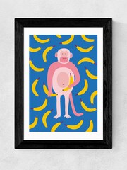 East End Prints Black Monkey Bananas Framed Art Print - Image 1 of 3