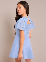 Lipsy Light Blue 2In1 Flutter Sleeve Lace Occasion Dress - Image 3 of 4