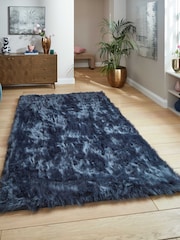 Laurence Llewelyn-Bowen Navy Plain Shaggy Mayfair Rug - Image 1 of 6