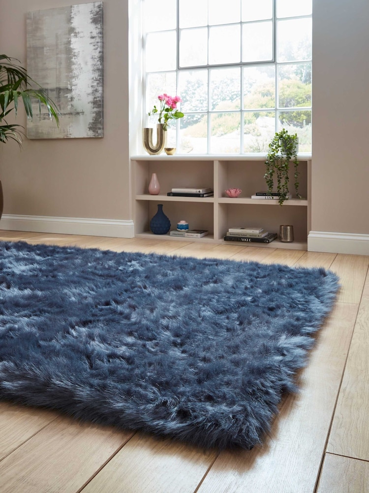 Laurence Llewelyn-Bowen Navy Plain Shaggy Mayfair Rug - Image 2 of 6 Laurence Llewelyn-Bowen Navy Plain Shaggy Mayfair Rug - Image 2 of 6
