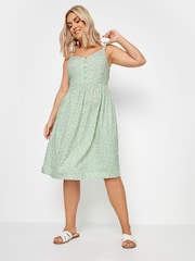 Yours Curve Green Navy Ditsy Floral Print Strappy Sundress - Image 1 of 5