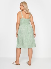 Yours Curve Green Navy Ditsy Floral Print Strappy Sundress - Image 3 of 5