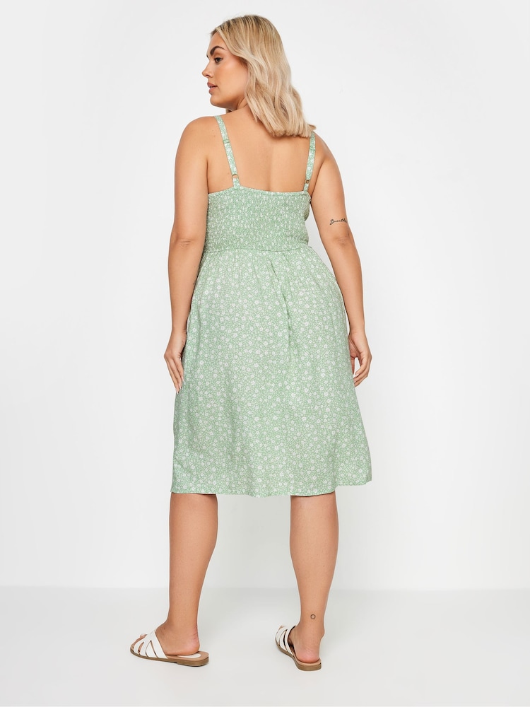 Yours Curve Green Navy Ditsy Floral Print Strappy Sundress - Image 3 of 5