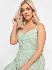 Yours Curve Green Navy Ditsy Floral Print Strappy Sundress - Image 4 of 5
