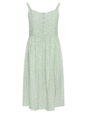 Yours Curve Green Navy Ditsy Floral Print Strappy Sundress - Image 5 of 5