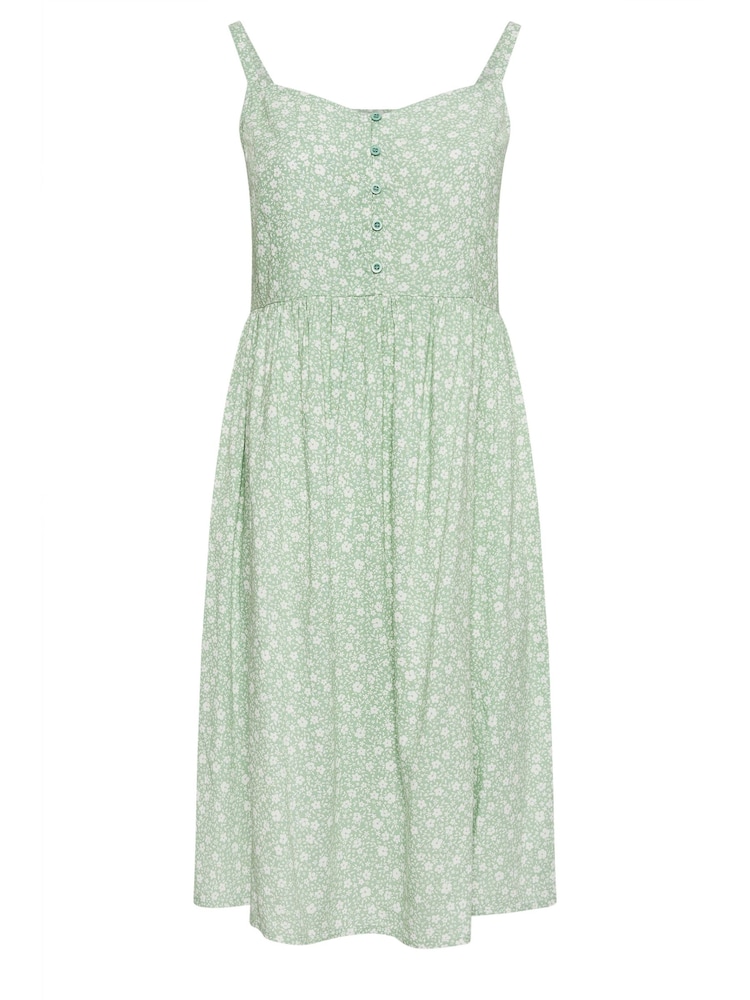 Yours Curve Green Navy Ditsy Floral Print Strappy Sundress - Image 5 of 5