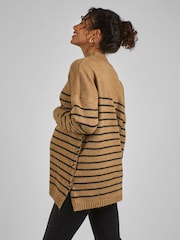 JoJo Maman Bébé Camel Brown Stripe Turtle Neck Maternity & Nursing Jumper - Image 2 of 4