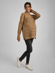 JoJo Maman Bébé Camel Brown Stripe Turtle Neck Maternity & Nursing Jumper - Image 3 of 4