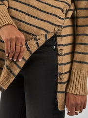 JoJo Maman Bébé Camel Brown Stripe Turtle Neck Maternity & Nursing Jumper - Image 4 of 4