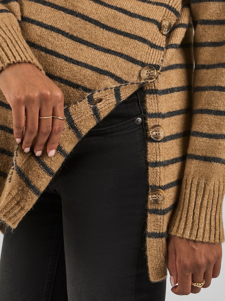 JoJo Maman Bébé Camel Brown Stripe Turtle Neck Maternity & Nursing Jumper - Image 4 of 4