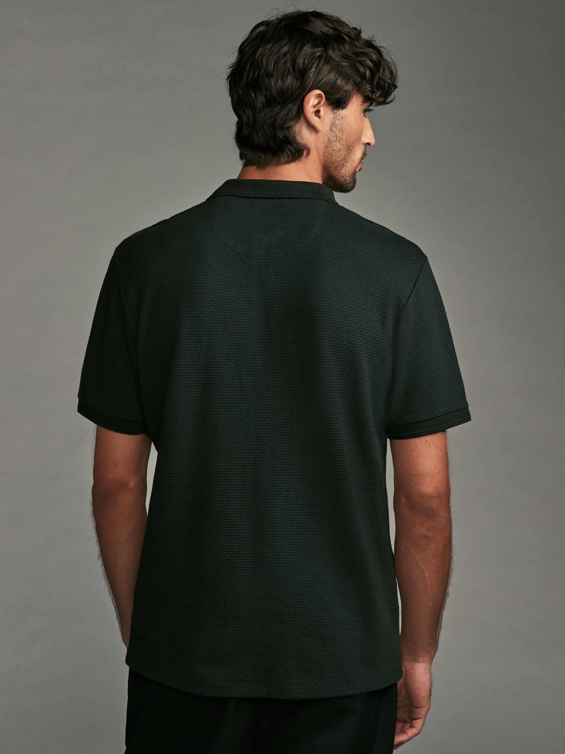 Buy Olive Green Short Sleeve Textured Quarter Zip Polo Shirts from