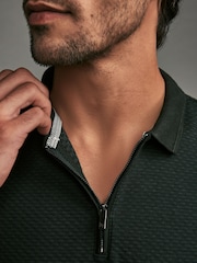 Olive Vihreä - Lyhyt hiha Textured Quarter Zip Pikeepaidat - Kuva 5 / 8