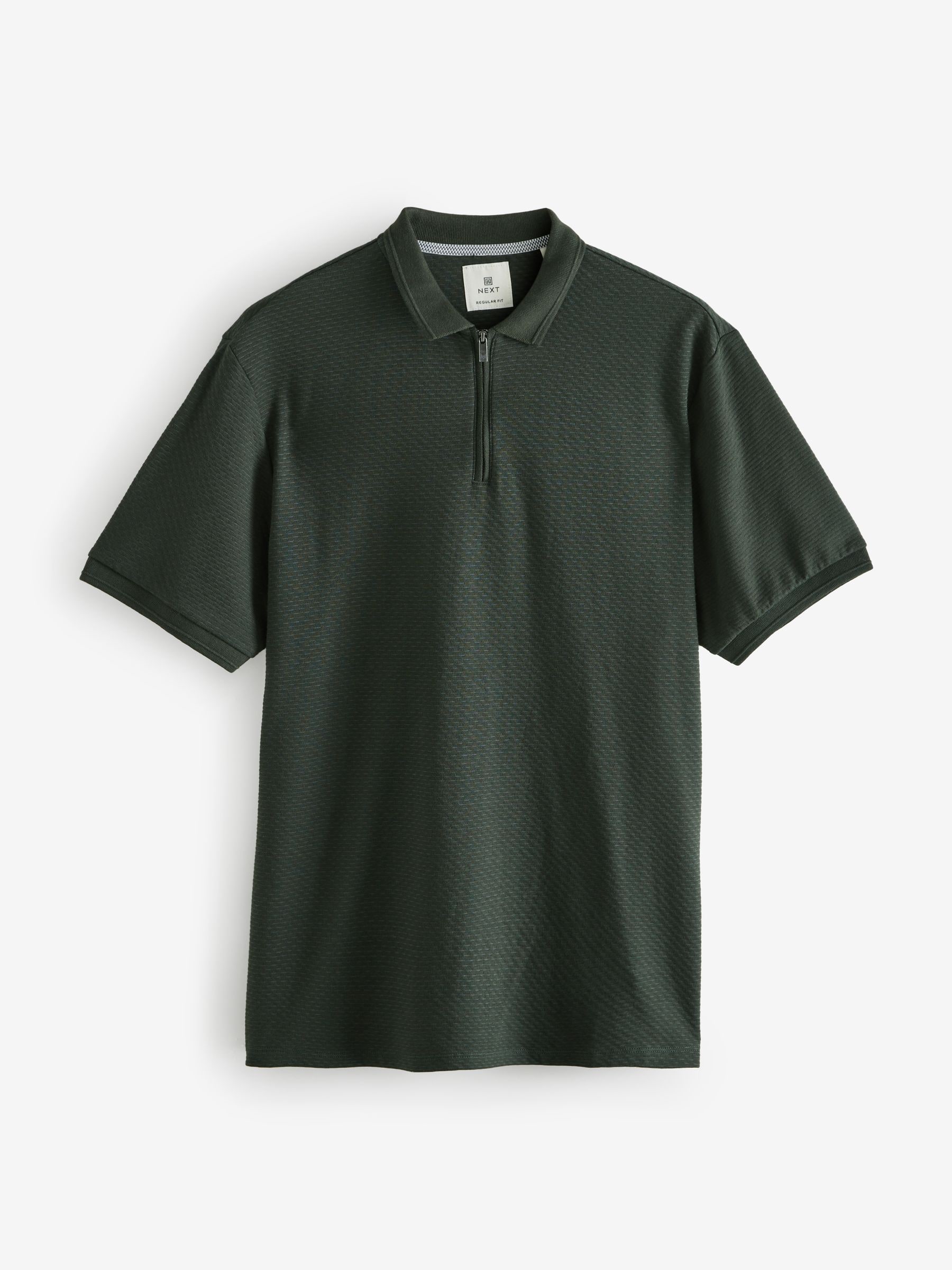 Buy Olive Green Short Sleeve Textured Quarter Zip Polo