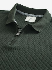 Olive Vihreä - Lyhyt hiha Textured Quarter Zip Pikeepaidat - Kuva 7 / 8