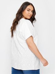 Yours Curve White 100% Cotton Broderie Notch Neck Top - Image 3 of 5