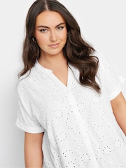 Yours Curve White 100% Cotton Broderie Notch Neck Top - Image 4 of 5