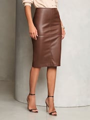 Lipsy Brown Faux Leather Pencil Skirt - Image 1 of 4