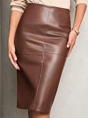 Lipsy Brown Faux Leather Pencil Skirt - Image 3 of 4