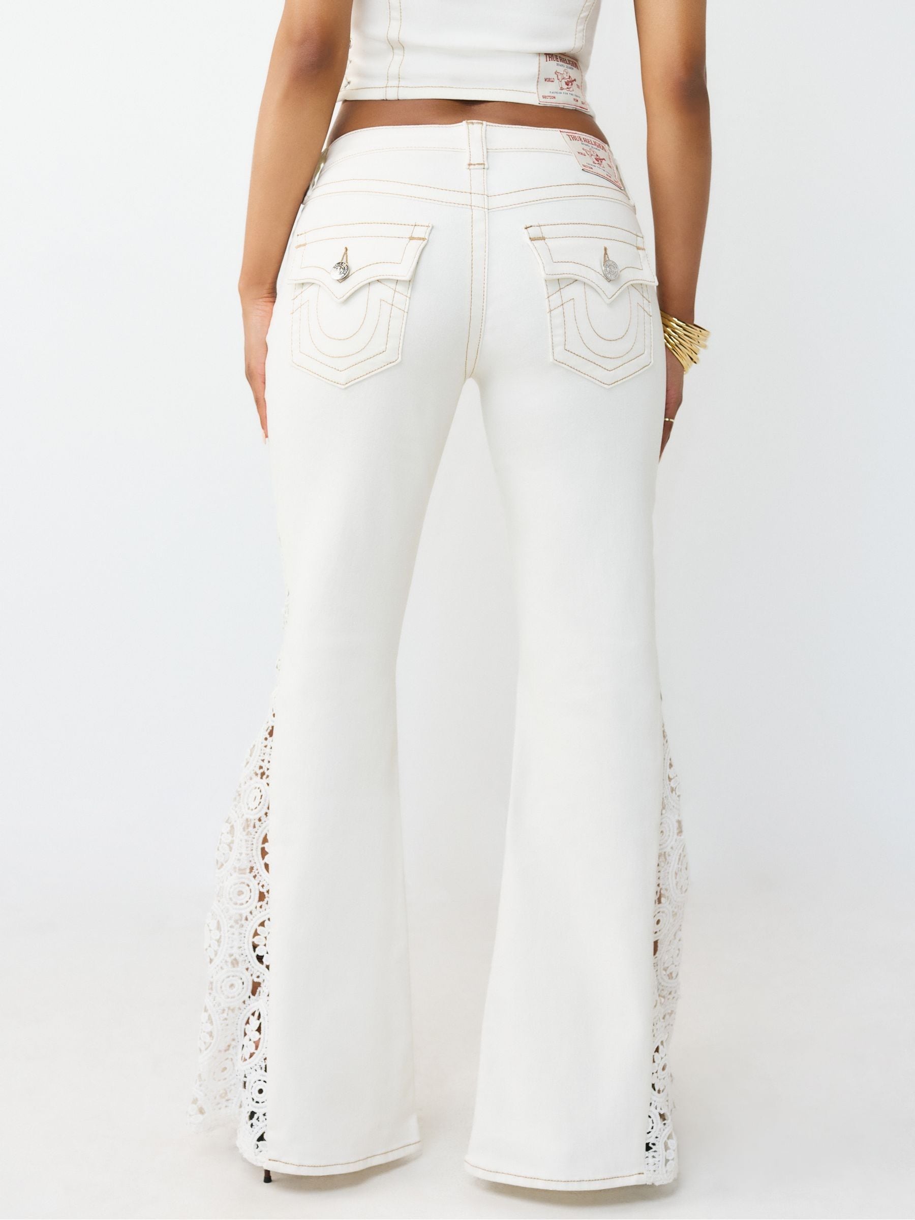 Buy True Religion White Crochet Mid Rise Flare Flap Jeans from