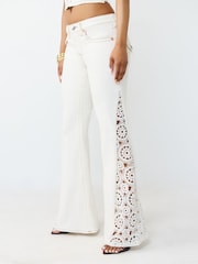 True Religion White Crochet Mid Rise Flare Flap Jeans - Image 4 of 5