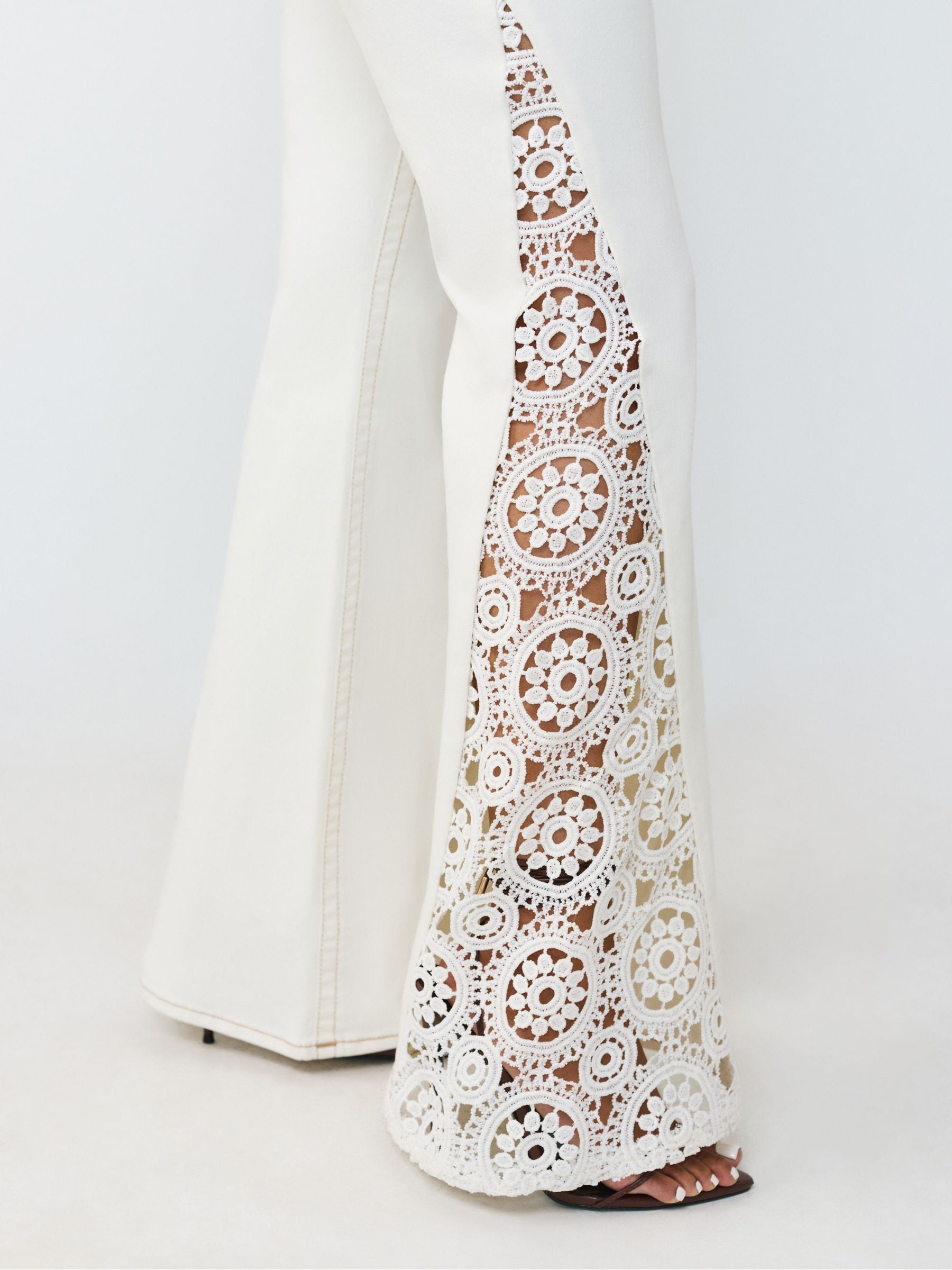 Buy True Religion White Crochet Mid Rise Flare Flap Jeans from