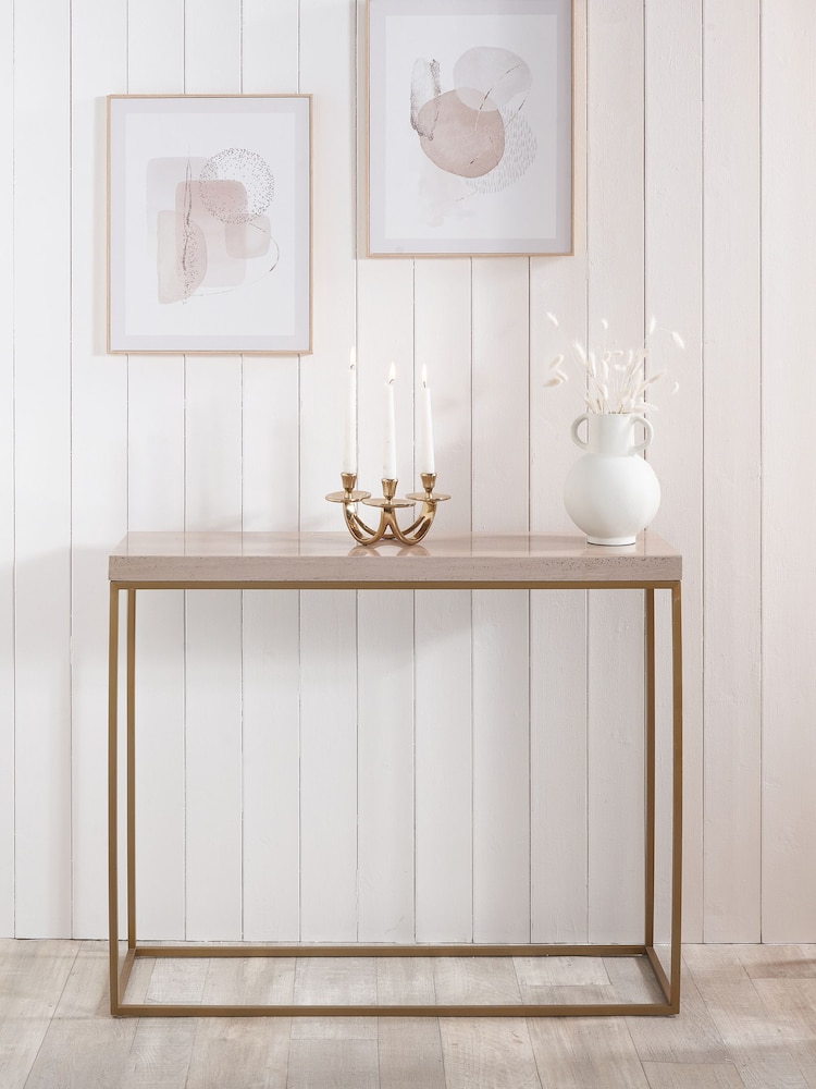 Pacific Beige Granite and Gold Metal Console Table - Image 1 of 6