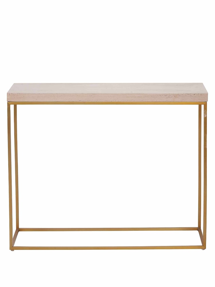 Pacific Beige Granite and Gold Metal Console Table - Image 2 of 6