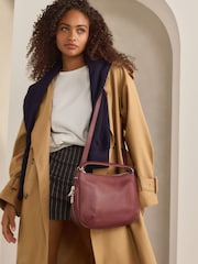 Burgundy Red Leather Handle Slouchy Cross-Body Bag - Image 1 of 1