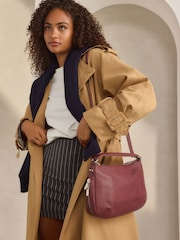 Burgundy Red Leather Handle Slouchy Cross-Body Bag - Image 2 of 2