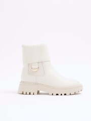 River Island Cream Girls Knit Chelsea Boots - Image 1 of 5