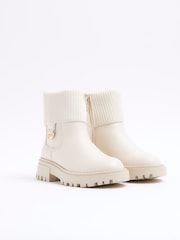 River Island Cream Girls Knit Chelsea Boots - Image 2 of 5