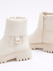 River Island Cream Girls Knit Chelsea Boots - Image 4 of 5