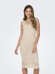 JDY Cream Crochet Sleevelesss Beach Dress - Image 1 of 5