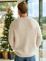 Нейтральный - Relaxed Fit Signature Brushed Alpaca/Wool Mix Crew Jumper - Image 4 of 9