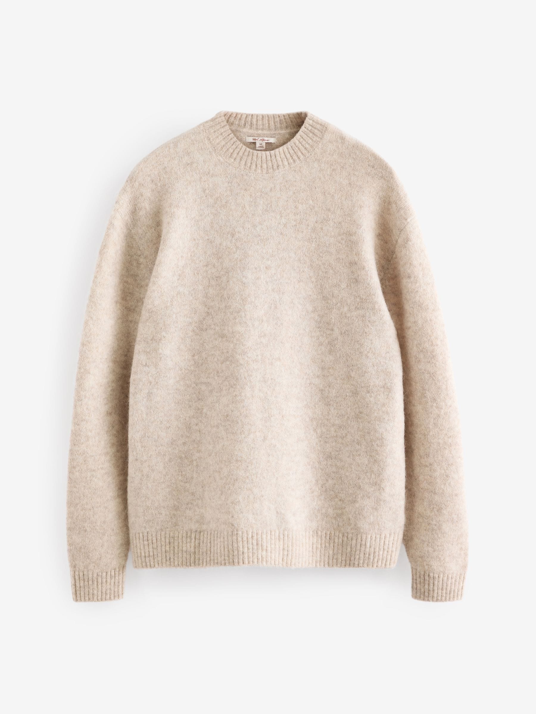 Buy Neutral Relaxed Fit Signature Brushed Alpaca/Wool Mix Crew
