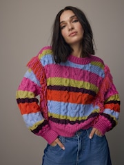 Multi Statement Fringe Stripe Knitted Jumper - Image 1 of 6