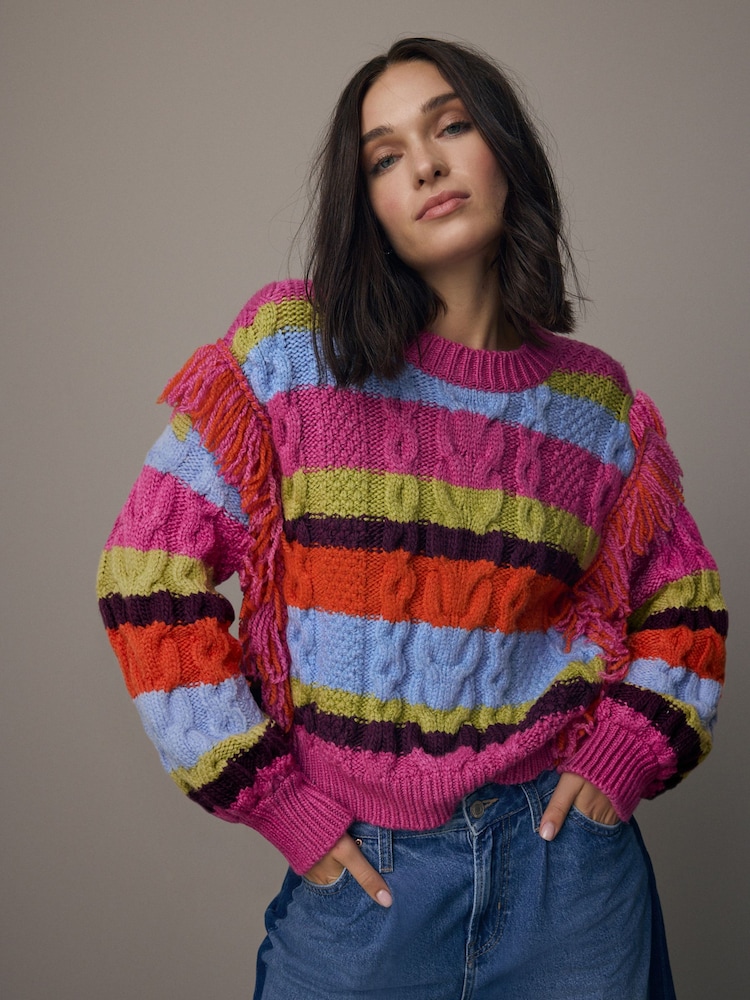 Multi Statement Fringe Stripe Knitted Jumper - Image 1 of 6