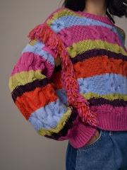 Multi Statement Fringe Stripe Knitted Jumper - Image 4 of 6