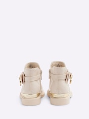 River Island Cream Girls Patent Bow Padlock Boots - Image 3 of 5